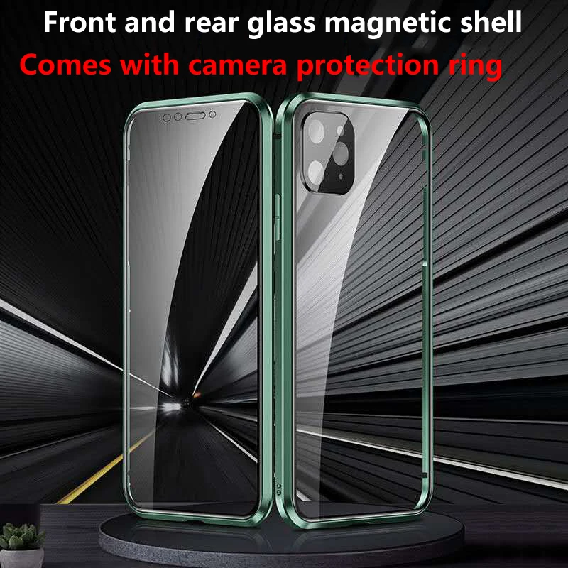 

Metal Magnetic Double Sided Glass Lens Protection Case For iphone 13 12 11 Pro XS Max Camera All-Inclusive Bumper XR X 8 7 Plus