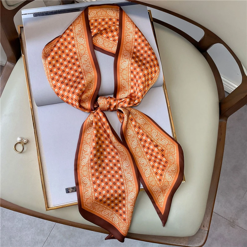 

Новинка 2022, женский шелковый шарф 150*15 см, ленточный шейный галстук, роскошный дизайн, окрашенный ручной мешок, фу