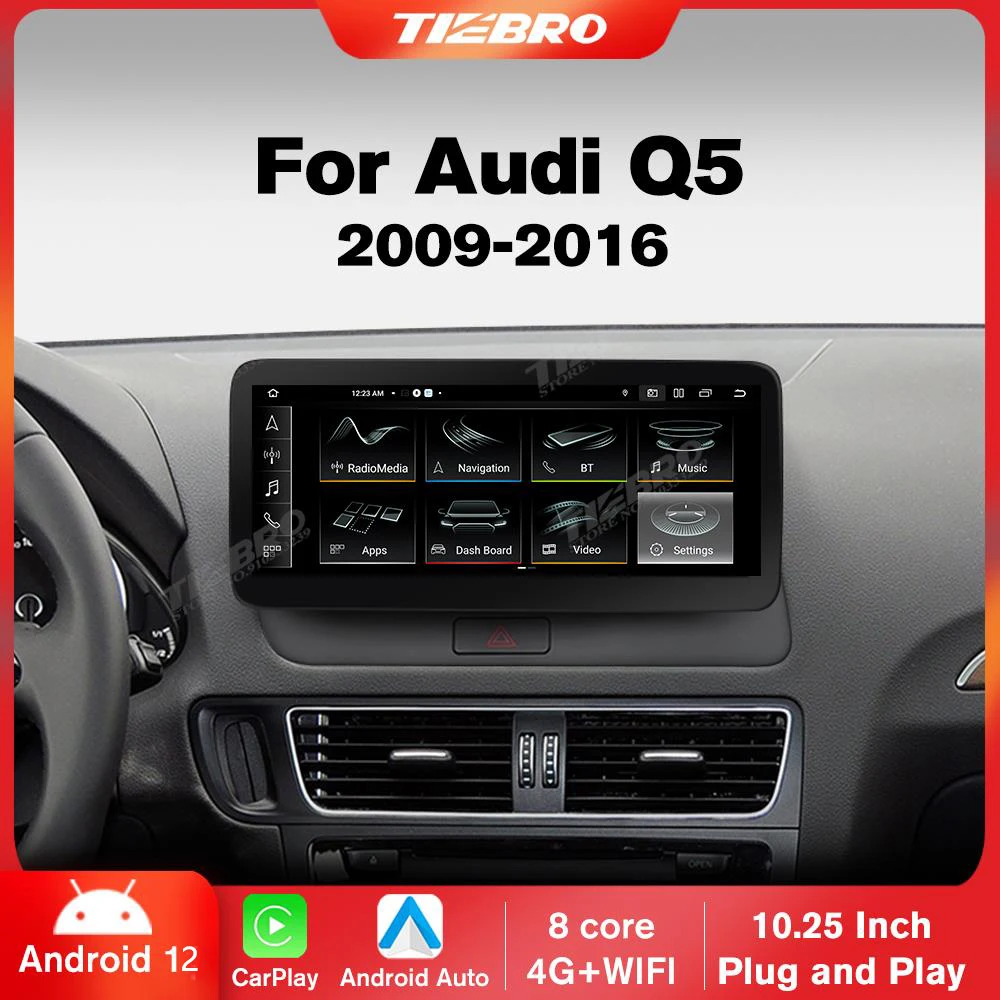 

TIEBRO 10.25'' For Audi Q5 2009-2016 LHD Car Radio Carplay Multimedia Player GPS Navigation Android 12 Head Unit 8G+256G