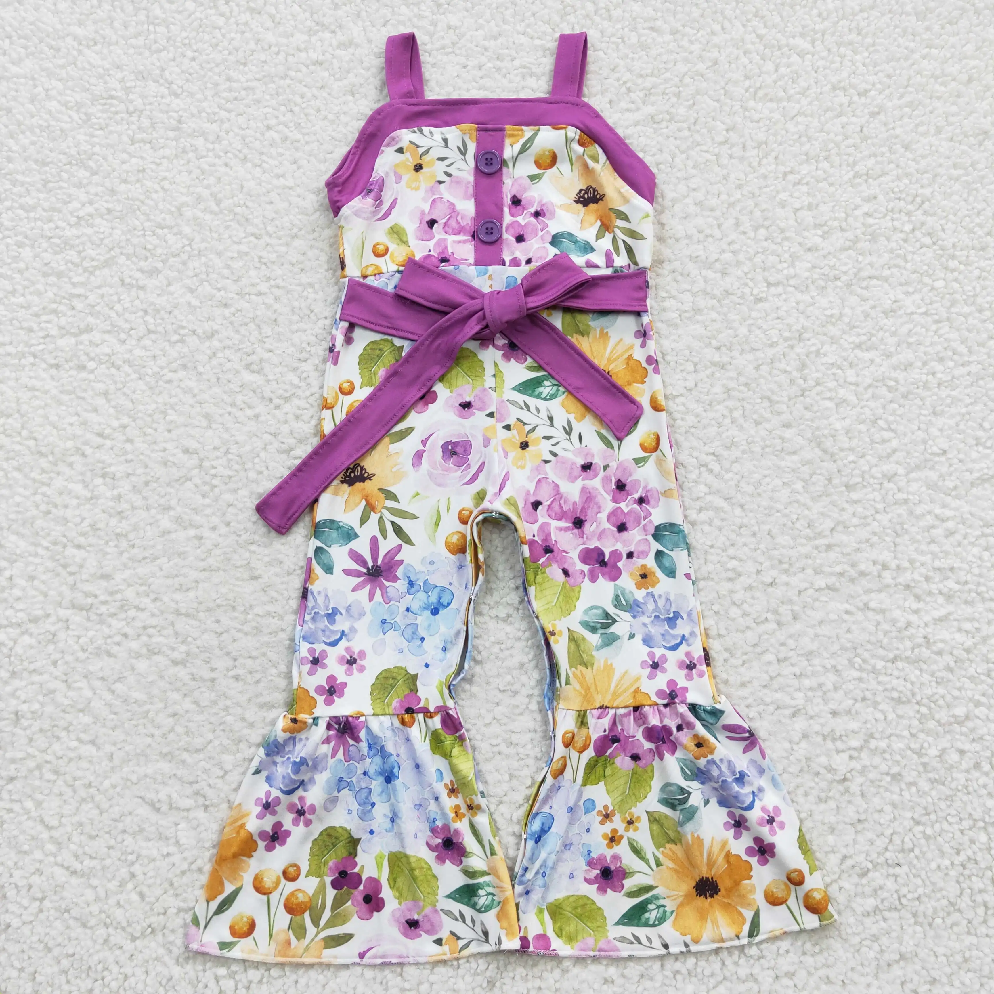 

Latest Update RTS Children Sassy Romper Baby Purple Floral Clothing G​irls Spring Boutique Jumpsuits