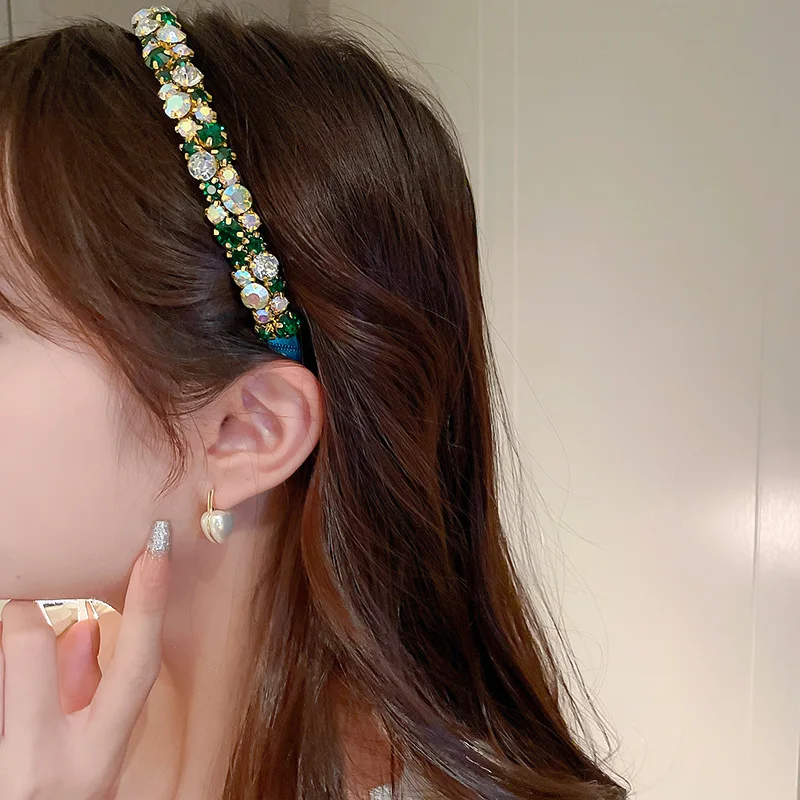 

ALLNEWME Hot Sale Shiny AB Color Rhinestone Headband for Women Femme Twist Cloth Hairbands Statement Casual Hair Accessories