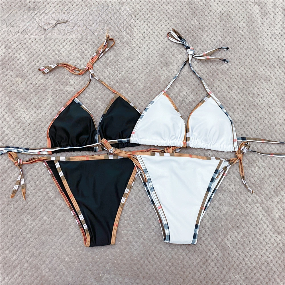 

Sexy Bikini 2022 Women's Solid Black and White Swimsuit Women's Swimsuit Couple Swimsuit Bathing Suit Women