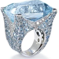 new trend silver plated blue square ring vintage classic engagement banquet diamond women jewelry