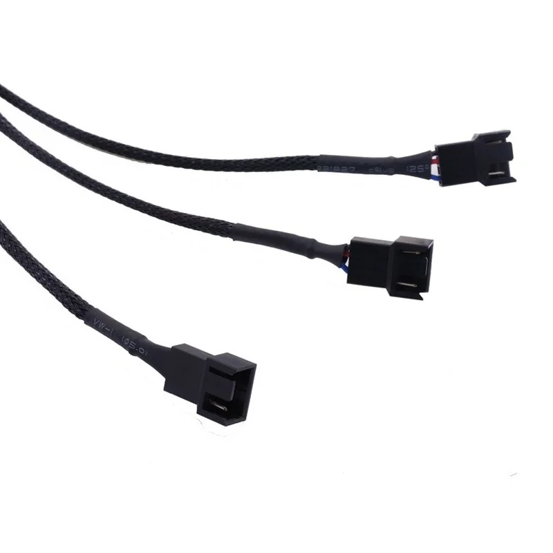 High Quality 4 Pin PWM Fan Cable 1 To 3 Ways 1PC Splitter Black Sleeved 27cm Length Extension Cable Connector images - 6