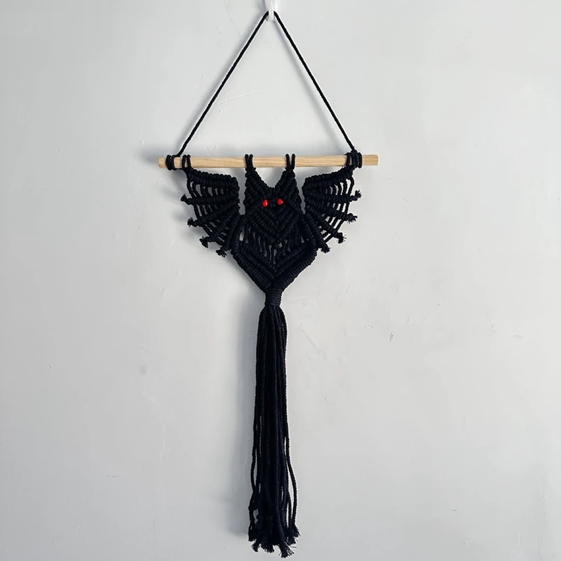 

Макраме в виде летучей мыши на Хэллоуин, настенный геометрический художественный декор, Плетеный Готический орнамент ручной работы для спальни, простой в использовании