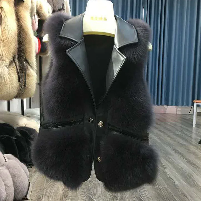 Parkas Women's Outdoors Short Coats Jackets Vests 2022 Faux Fur Imitation Fox Hair Splicing V-Neck Cardigan Fashion Waistcoat