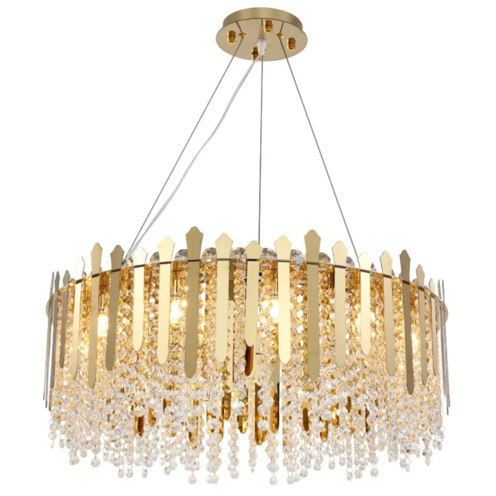 

New crystal chandelier modern round living room crystal lamp gold Nordic simple creative restaurant luxury LED chandelier