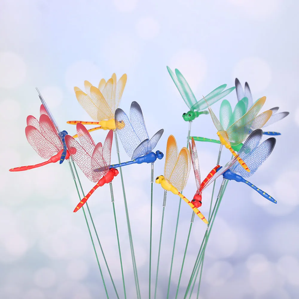 

5/10/15PCS 3D Thin Stick Simulation Butterfly Artificial Dragonfly With Stem 25cm Multicolor Creative Lawn Ornament Garden Decor