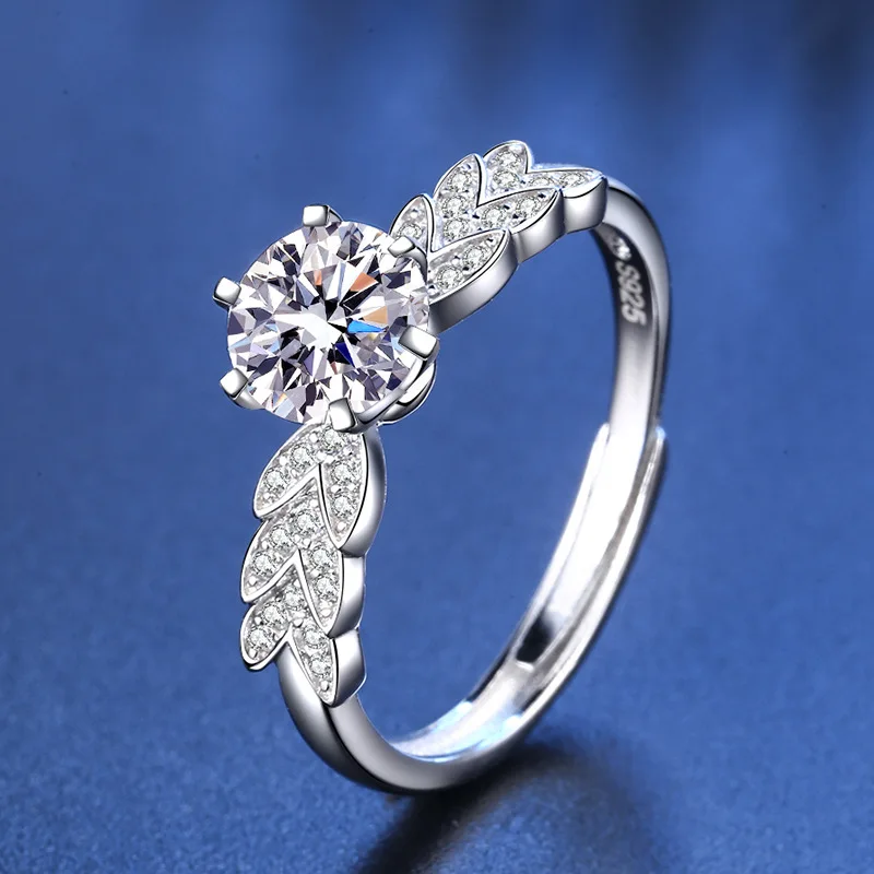 

1 Carat Round Moissanite Stone Ring 925 Silver Women Anniversary Wedding Bands Fine Jewelry