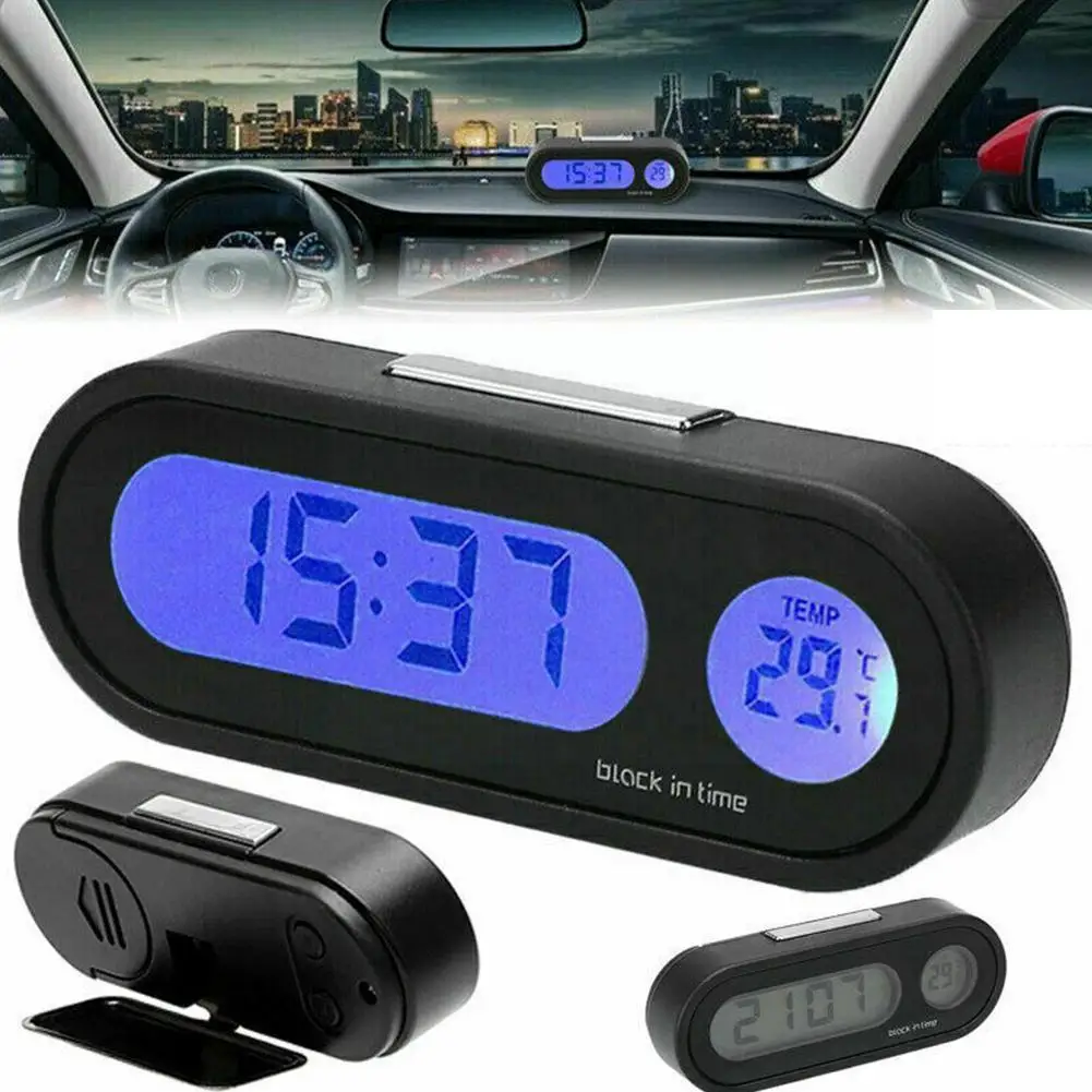 

2 IN 1 Car Mini Electronic Clock Thermometer LED Digital Car Dashboard Mini Portable Luminous Accessories Clock Display O3C2