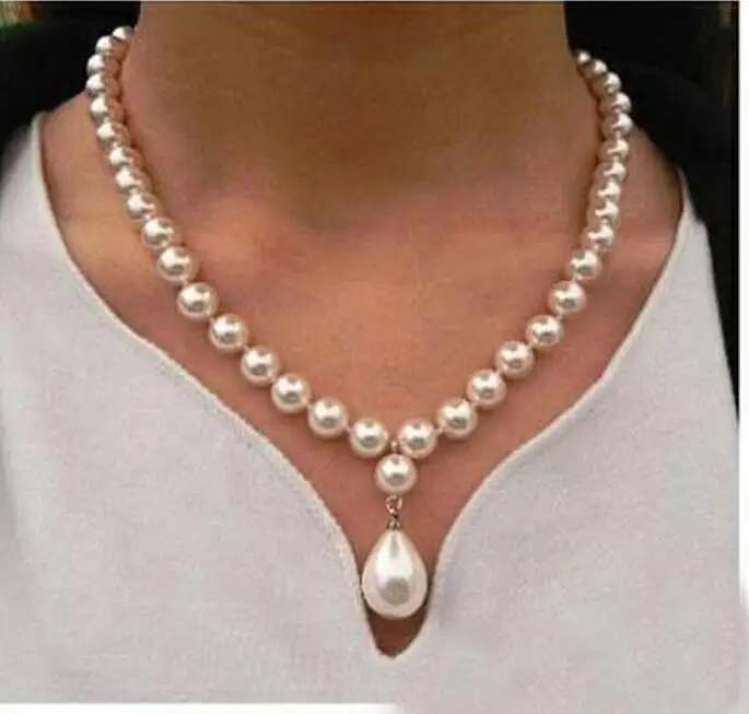 

Женское ювелирное ожерелье, 8 мм, Круглый бисер, Ярко-белый натуральный жемчуг южного моря, 12 мм, кулон, ожерелье 18 дюймов, 45 см