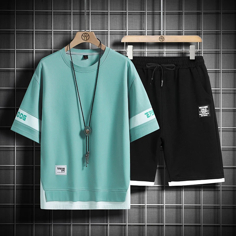 Summer New Mens Set Hip Hop Fashion Tracksuit T-shirt and Shorts Two Piece Set Men Patchwork Color Streetwear Outfit Set 3 Summer New Mens Set Hip Hop Fashion Tracksuit T-shirt and Shorts Two Piece Set Men Patchwork Color Streetwear Outfit Set 3
