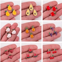10pcs mix enamel fruits charms cherry pineapple apple peach pendant for necklace earring bracelet diy jewelry making accessories