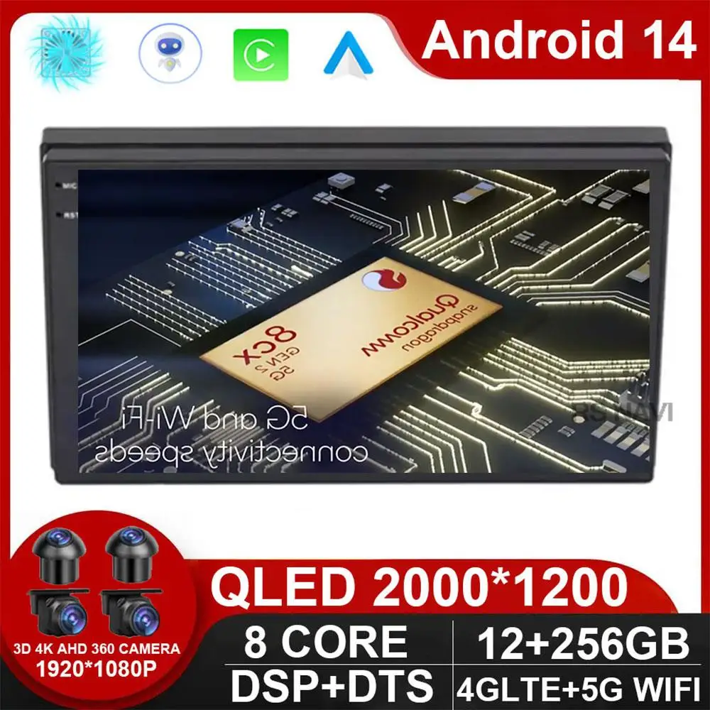 Автомагнитола Carplay на Android 14 с поддержкой WlFl и 4G для Volkswagen Nissan Hyundai Kia Toyota BMW