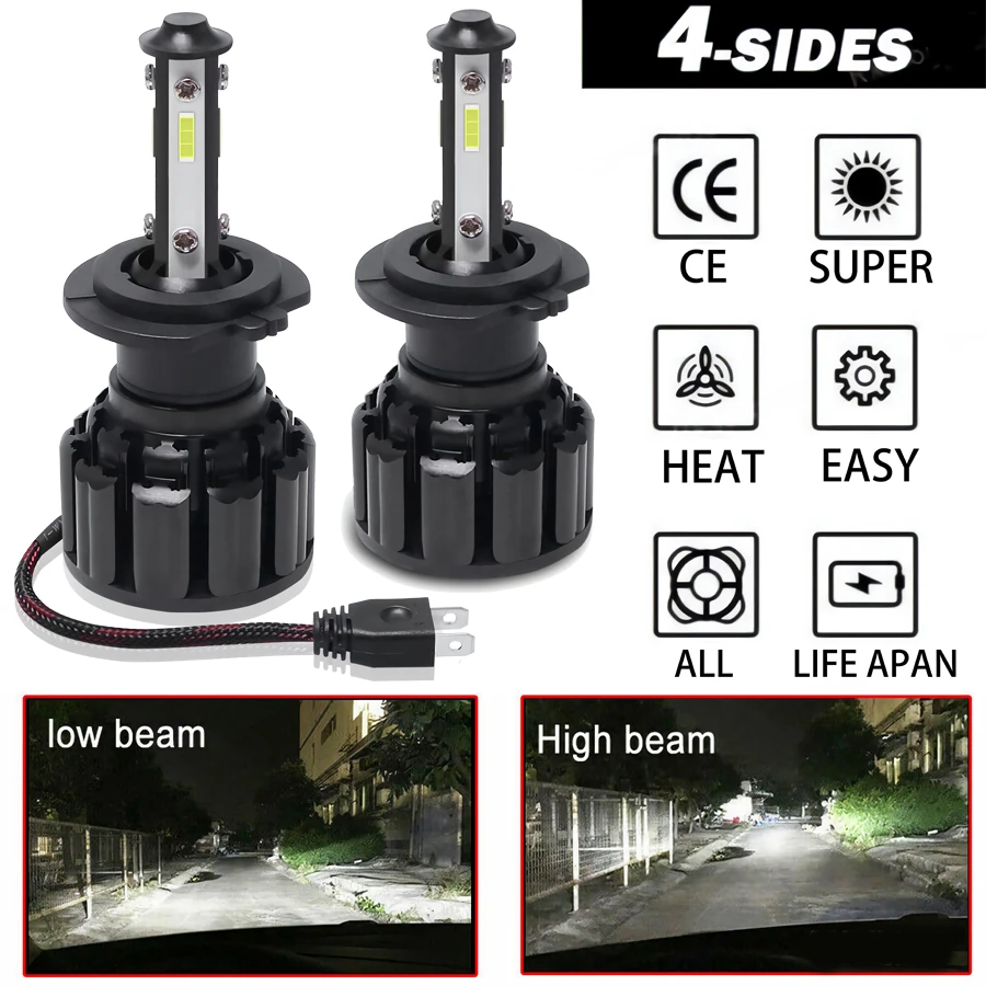 

4-сторонняя Светодиодная лампа H7 H11 9012 9006 9005 автомобисветильник ры s H13 H4 9007 5202 9004 18000LM противотумансветильник фары автомобильные фары 12 В