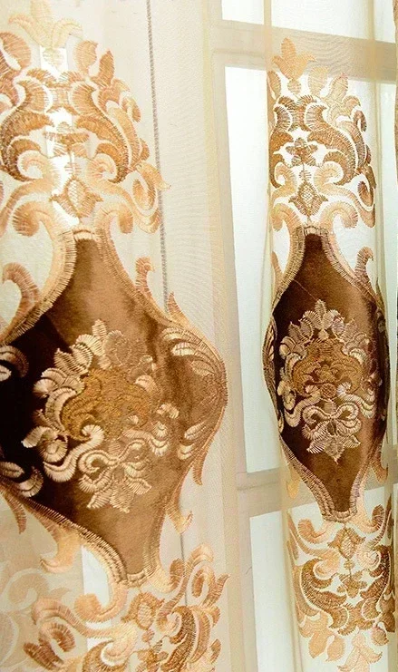 Шторы JESSANS плотные вышитые коричневые