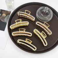 2022 new korean fashion metal hair claw clips pearl rhinestone hair barrettes geometric hair accessories for women girls