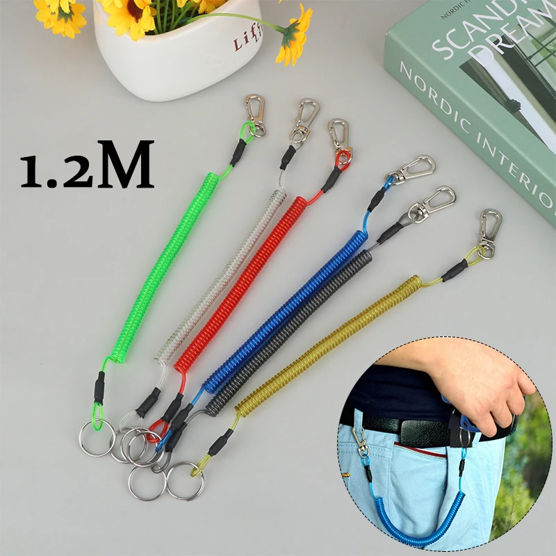 

1.2M Key Lanyard Fishing Missed Rope Key Chain Elastic Coil Stretch Tether Fashion Wire Spring Rope Lockable Metal Key Cord