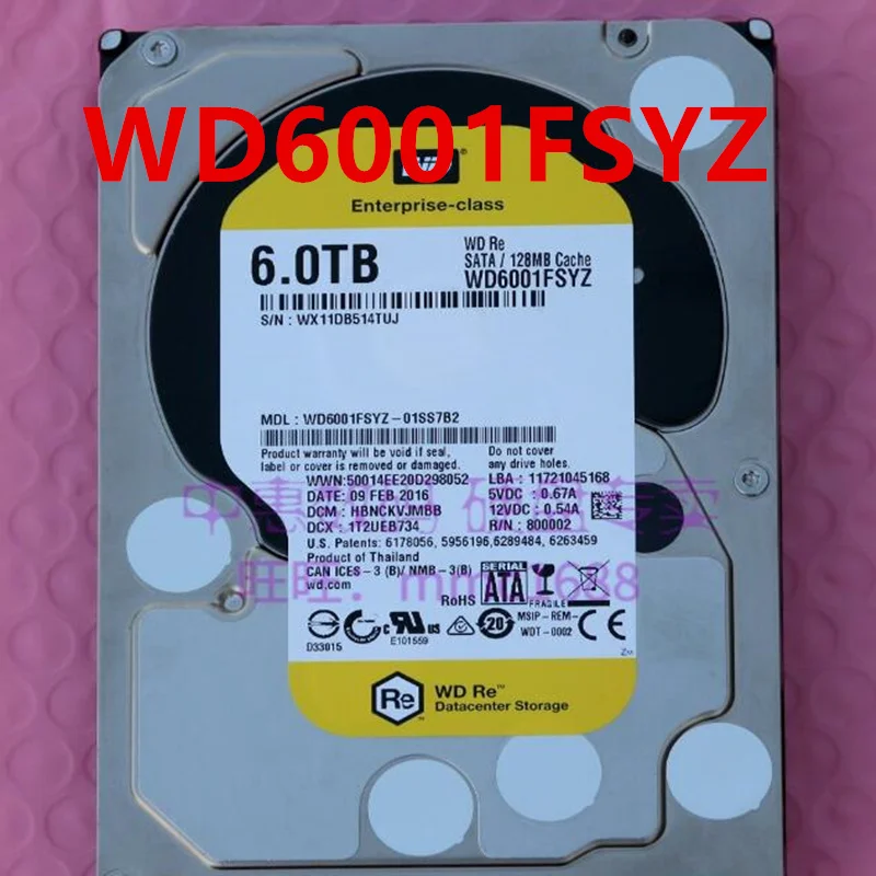 

Original 90% New Hard Disk For WD 6TB SATA 3.5" 7200RPM 128MB Desktop HDD For WD6001FSYZ