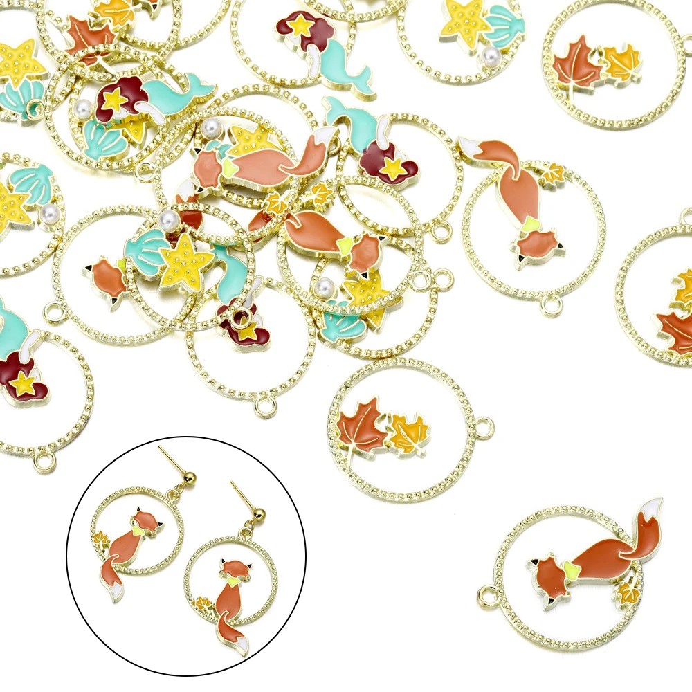 

10pcs Cartoon Enamel Fox Charms for Jewelry Making DIY Cute Girl Charms Mermaid Pendants Necklaces Earrings Handmade Findings