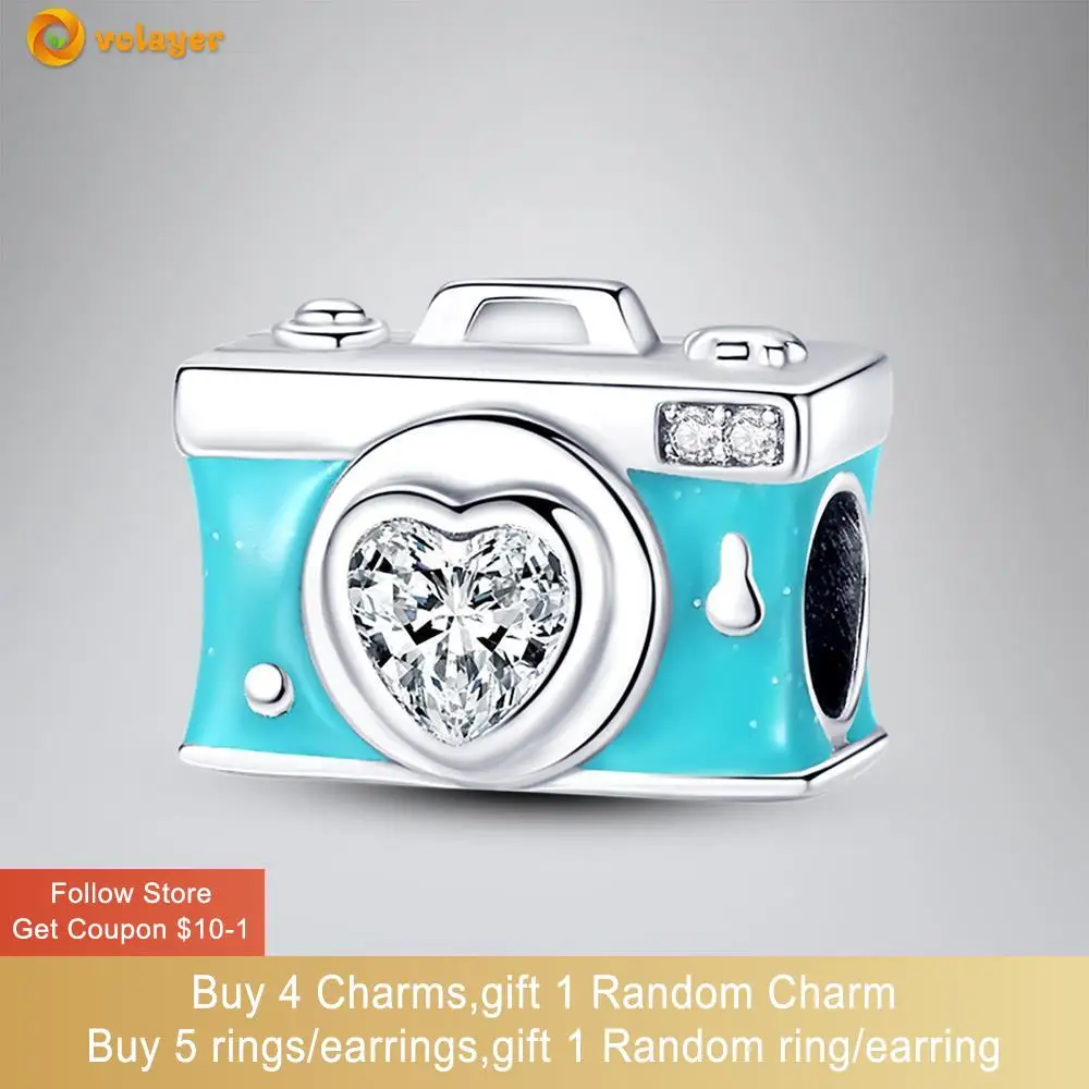 

Volayer 925 Sterling Silver Beads Light Green Camera Charm fit Original Pandora Bracelets for Women Jewelry Making Gift