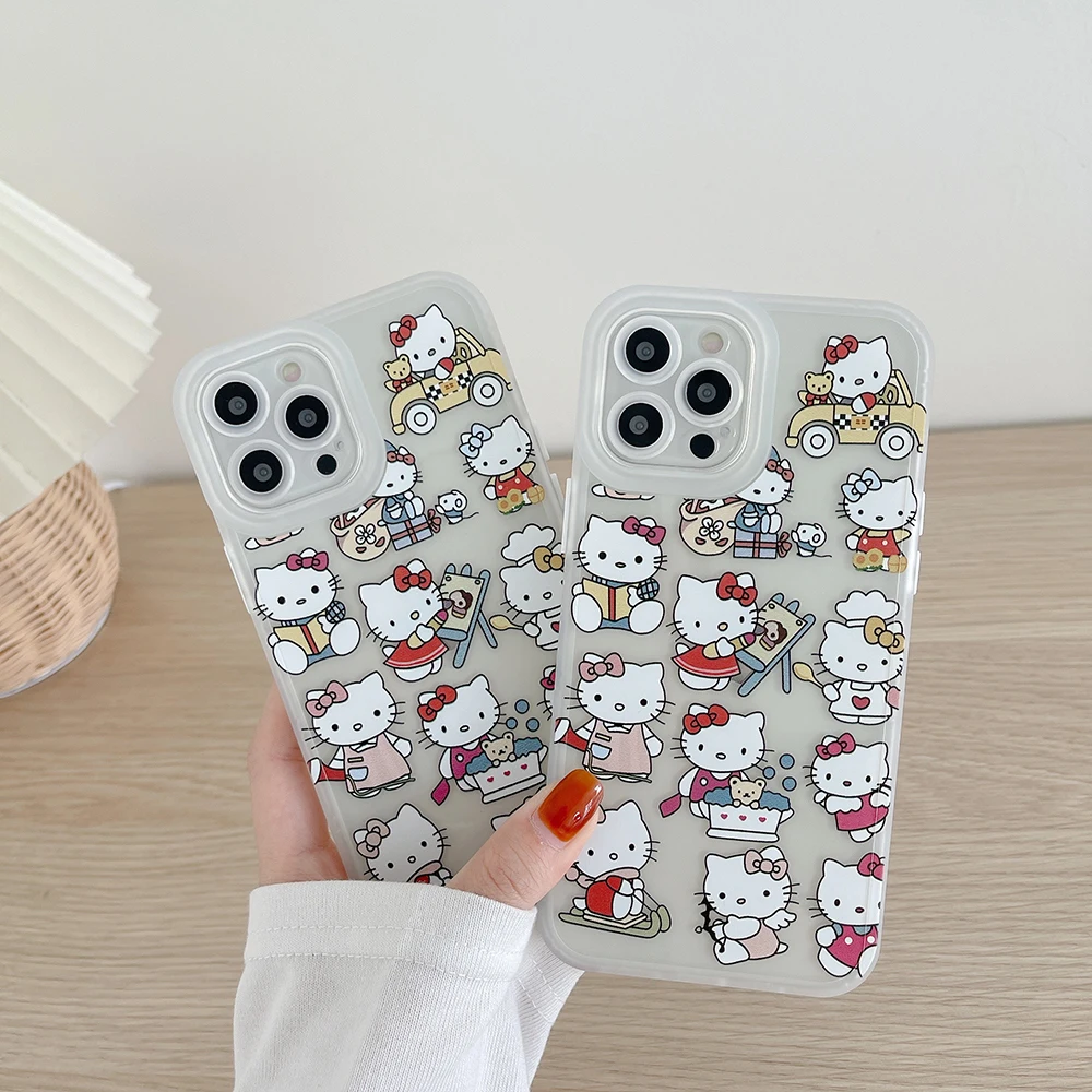 

Sanrio Hello Kitty Creative Cat Phone Cases For iPhone 12 11 Pro Max XR XS MAX X 7/8Plus Y2kGirl Shockproof Soft Clear TPU Shell