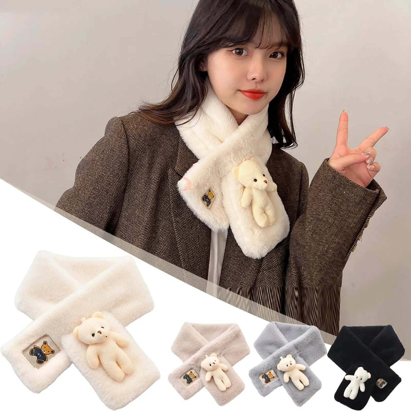 

Bear Plush Cross Scarf Fur Plush Thicken Kids Gift Plush Scarfs Warm Bib Bear Cross Scarf Neckerchief Winter Products