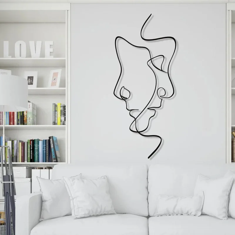 

Nordic Ideas Art Home Decor Accessories True Love Wall Face Silhouette Art Craft Bedroom Living Couple Metal Sticker Decorations