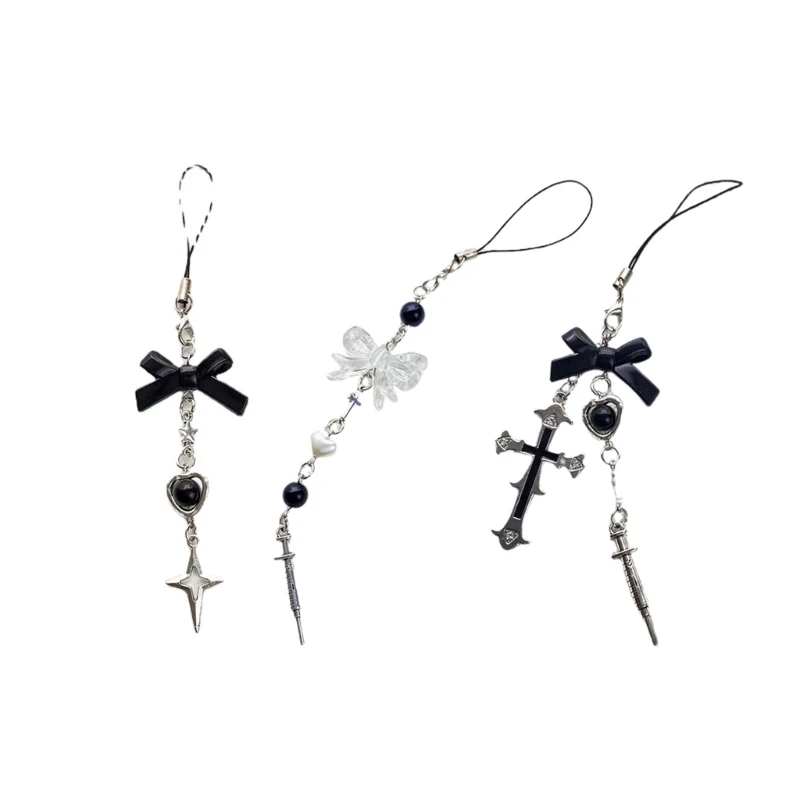 

Phone Lanyard Wrist Strap Black Cross-Bow-Beads Chain Phone Charm Anti-lost