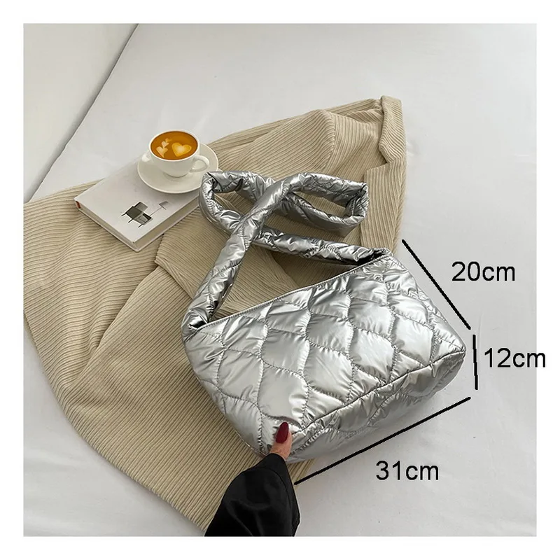 FUNMARDI Winter Down Ladies Shoulder Bag Space Cotton Crossbody Bag Diamond Lattice Designer Women Messenger Bags Hobo WLHB3263