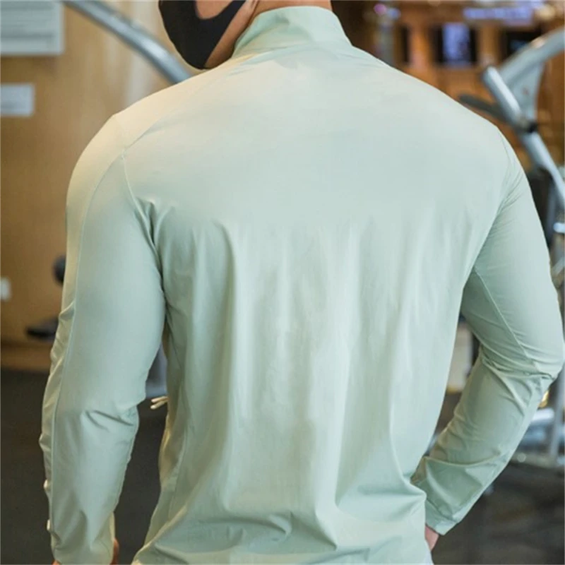 Men Running Sports Jackets Gym Training Fitness Coat with Zipper Quick Dry Breathable Tracksuit Hiking Camping Sunscreen Clothes