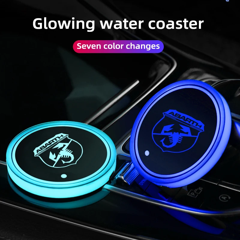 Car LED Coaster 7 Color Luminous RGB Light Mat With Light Sensor Water Coaster For Fiat Abarth Stilo Palio Bravo Car Accessories