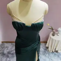 SCZ014 Spaghetti Straps Emerald Green Mermaid Evening Dress for Women Wedding Party Crystal Long Prom Formal Dresses فستان سهرة 2