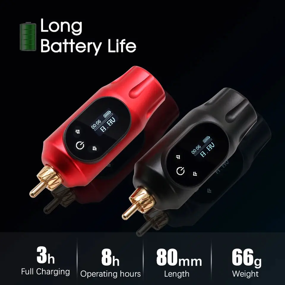 

Professional Wireless Tattoo Power Supply 2000MAH DC001 Battery Digital LED Screen RCA Jack for Rotary Tattoo Machine