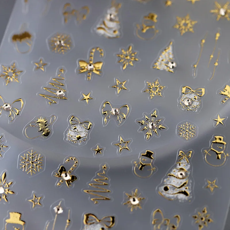 

Стикеры 3D Самоклеящиеся для ногтей, украшения для дизайна ногтей под золото, снежинка, бант, снеговик, рельефы, рельефные материалы для маникюра