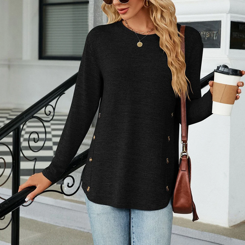 

Blusa Feminina T Shirt Women Long Sleeve Loose O Neck Pullover Soild Color Summer Clothes Top Vacation Fashion