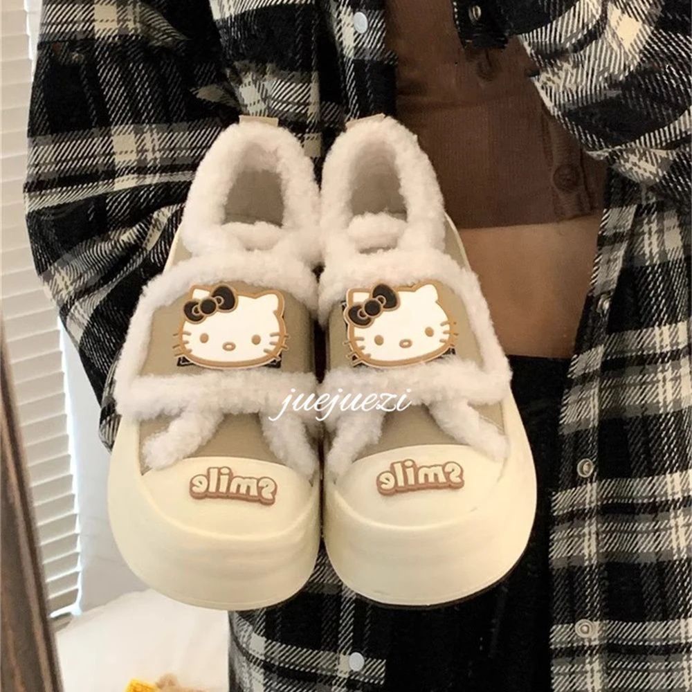 

Милая мультяшная кавайная женская обувь Hellokittys зимняя плюшевая обувь универсальная обувь для скейтборда для возраста Плюшевая и теплая хлопковая обувь