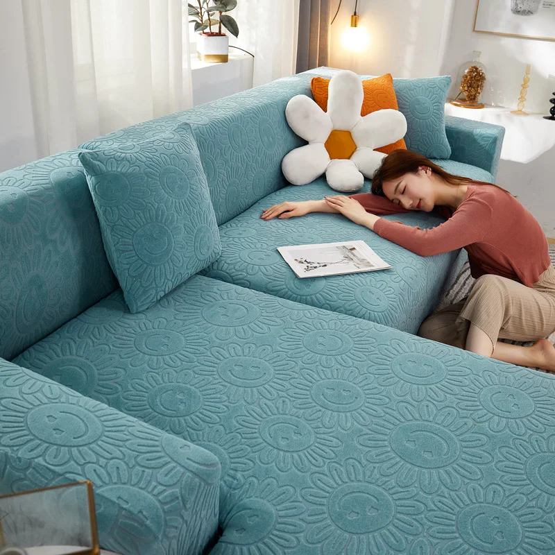 

Thick Jacquard Solid Color Sofa Seat Covers for Living Room Couch Corner Sectional Elastic Slipcover L Shape Furniture Protector
