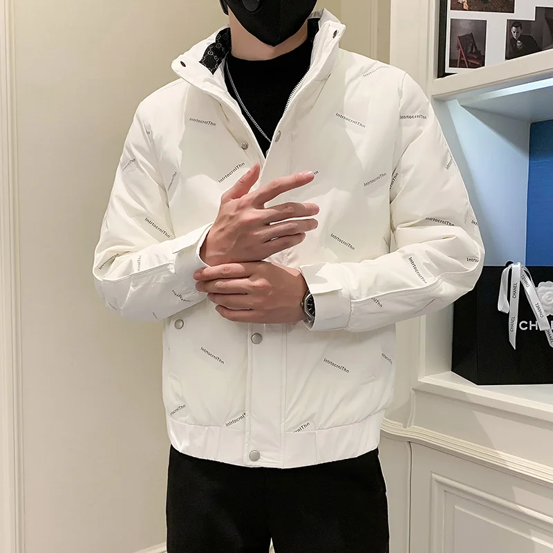 Winter Letter Print Men's Down Jacket Thick Warm Parkas Lapel Casual Business Social Duck Down Coat Streetwear Men Clothing 2022