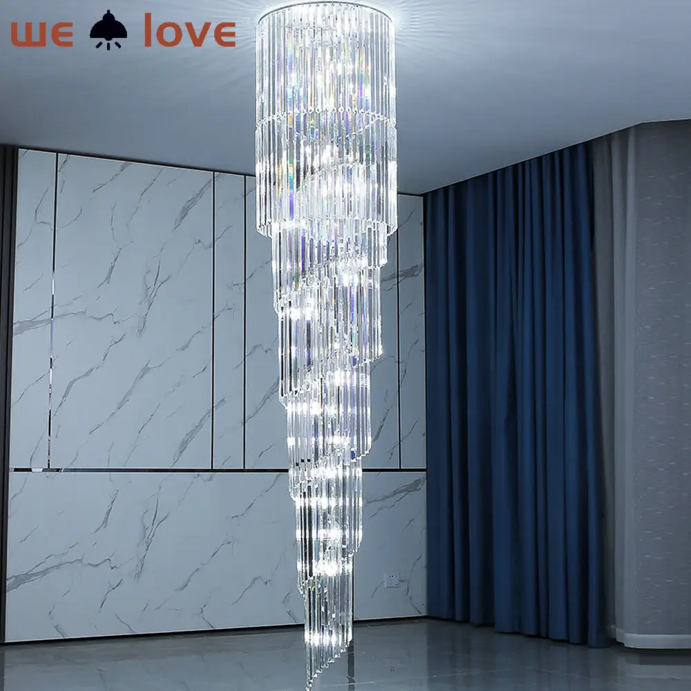 

Luxury Villa Staircase Pendant Light Long Spiral Design Crystal LED Chandeliers For Loft Hotel Lobby Lustre Lighting Fixture