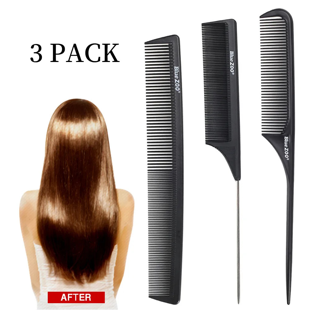 

Blue Zoo Hairdressing Tail Comb Pick Comb Hair Up-Do Anti-Static Carbon Fiber Comb 3 Sets Gift for Father Edge Brush Hair Comb