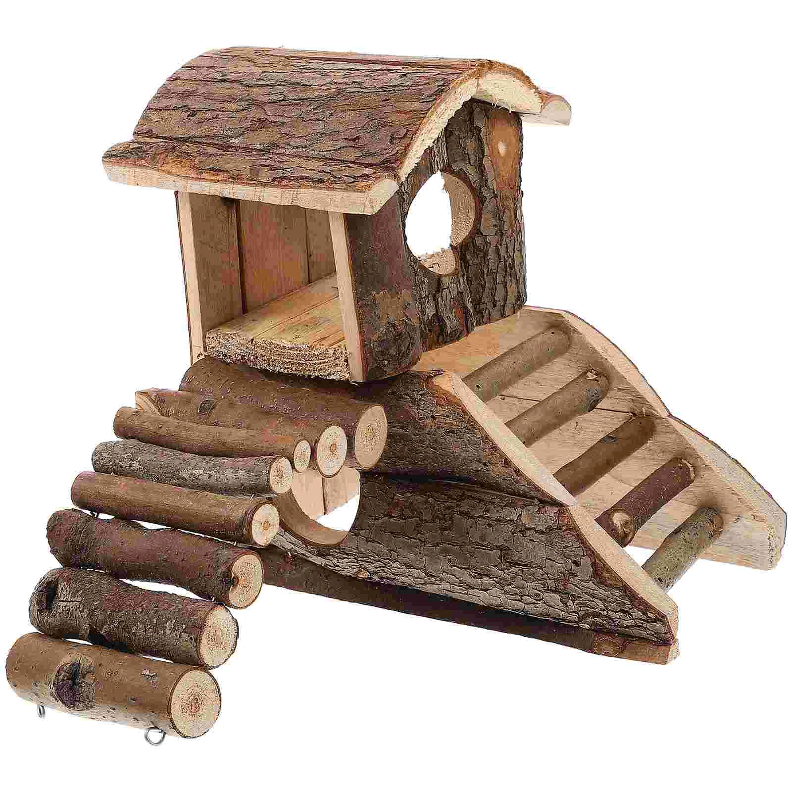 

Hamster Wooden House Rat Toy Cage Toys Hideout Castle Accessories Chinchilla Villa Pet Hut Platform Pets Hamsters Animal Habitat