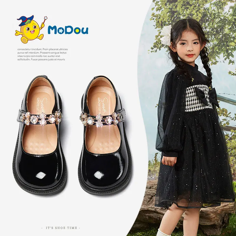 

Кожаные туфли Mo Dou для девочек, новинка весны 2023, мягкая подошва для малышей, Мэри Джейн, низкий вырез, на липучке