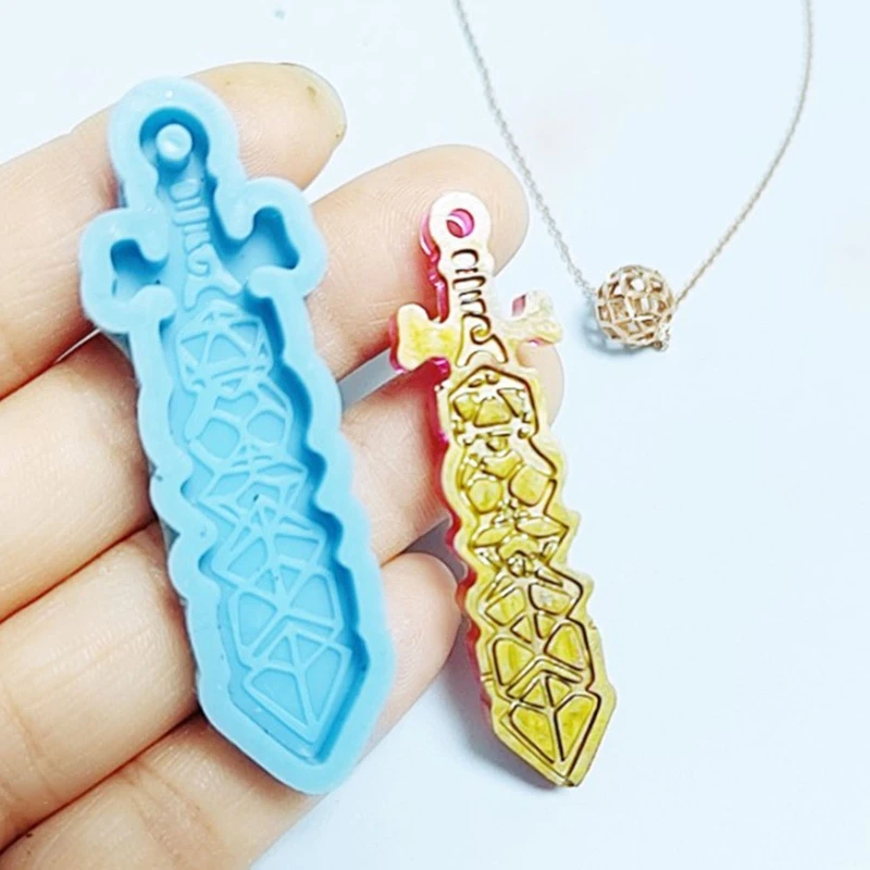 

Silicone Mold Dice Sword Shape Keychain Mold with Hole Keyring Pendant DIY Craft Dropshipping
