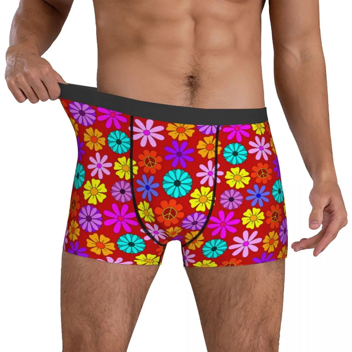 

Hippie Flowers Underwear Vintage Print Breathable Panties Sublimation Boxer Brief Pouch Males Plus Size Boxer Shorts