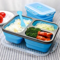 1100ml 3 cells silicone foldable lunch box collapsible bento box travel outdoors food storage container eco friendly lunchbox