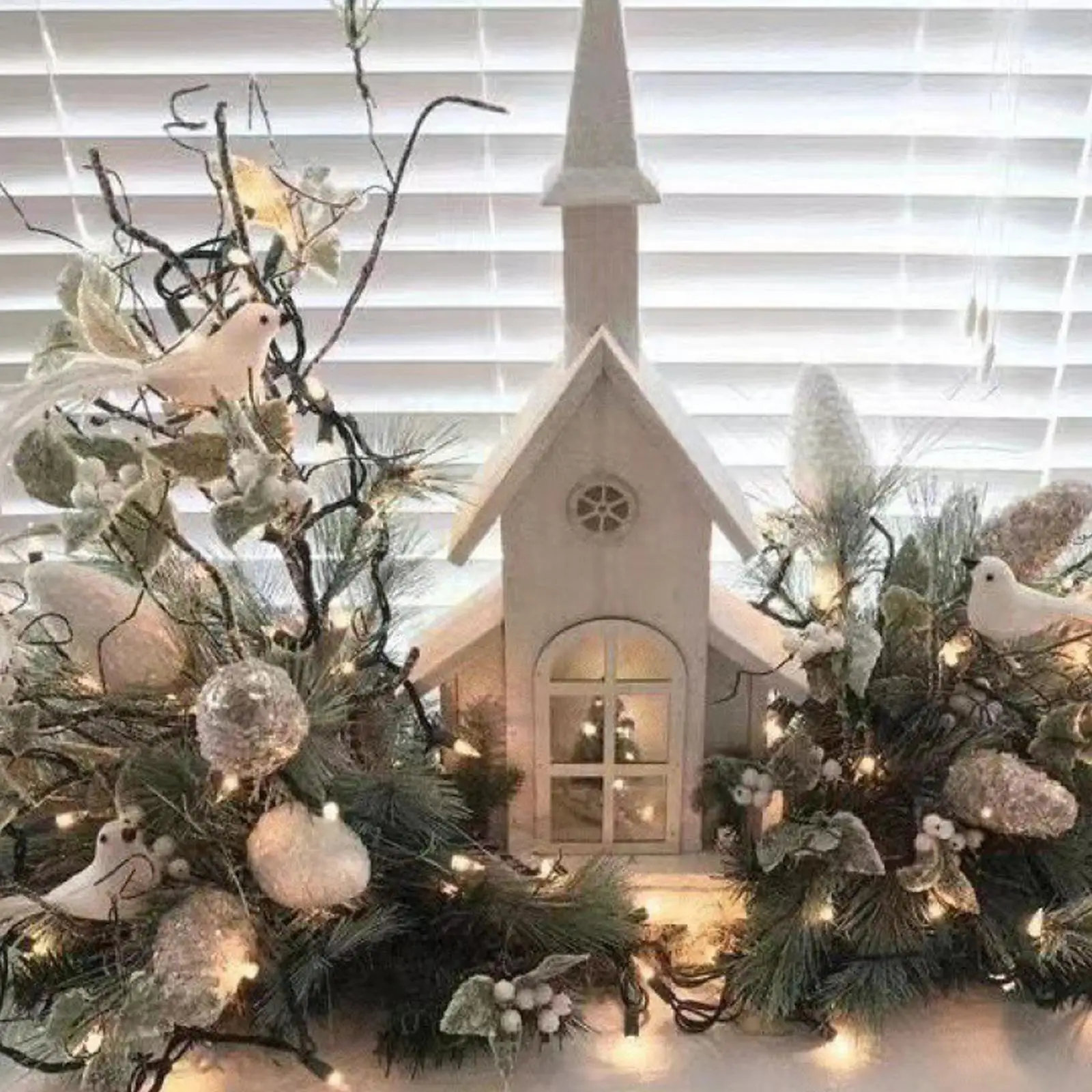 

New Christmas House Church Birch Pinecone Centerpiece Ornament Christmas Decoration Xmas Wooden X2V6