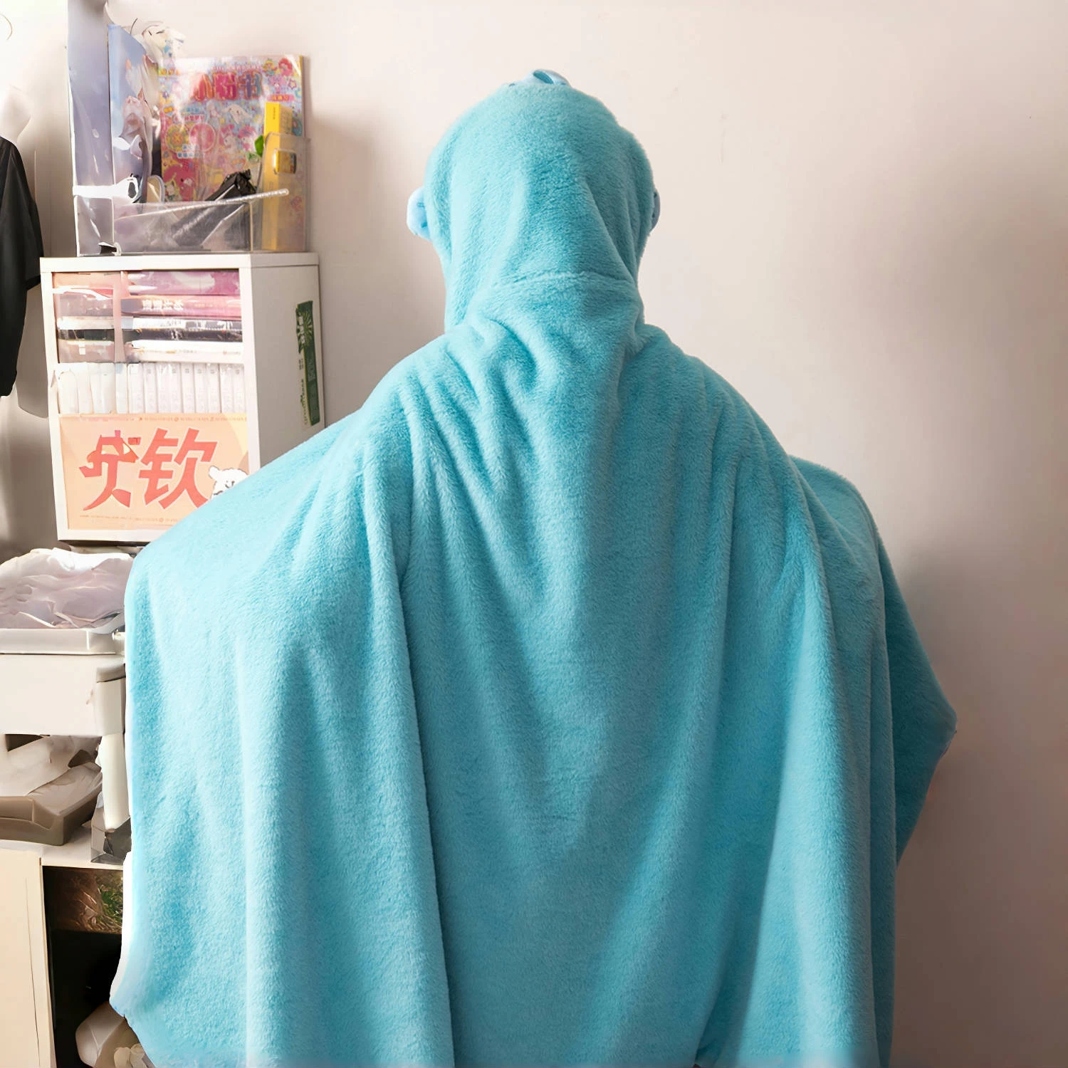 Sanrio Красивая плащ с капюшоном Hangyodon кавайное утолщенное теплое фланелевое одеяло