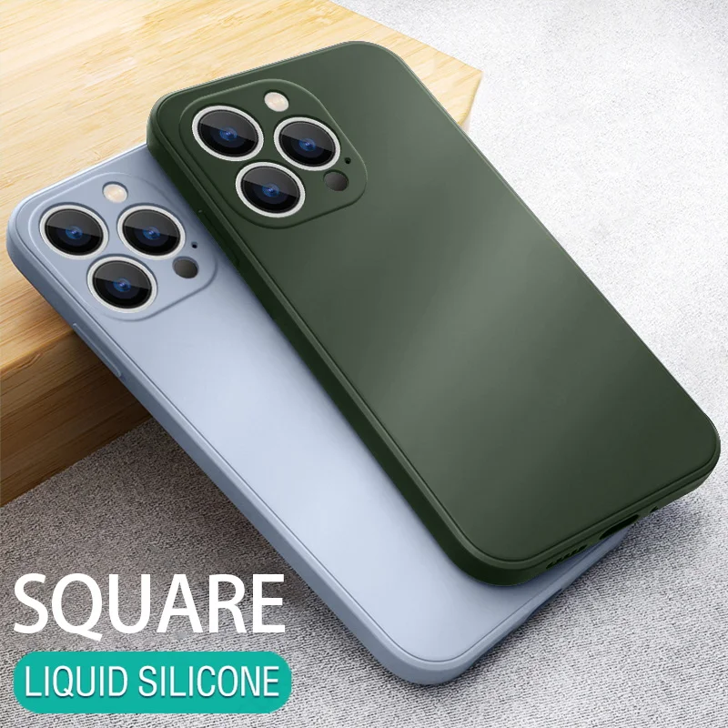 

For iPhone 14 15 Plus 12 13 14 15 Pro Max Case Luxury Square Liquid Silicone Case Shockproof Bumper Cover