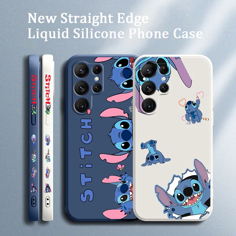 

Lilo Stitch Disney Cool Phone Case For Samsung Galaxy S23 S22 S21 S20 FE S10 Plus Lite Ultra 5G TPU Liquid Left Rope Cover